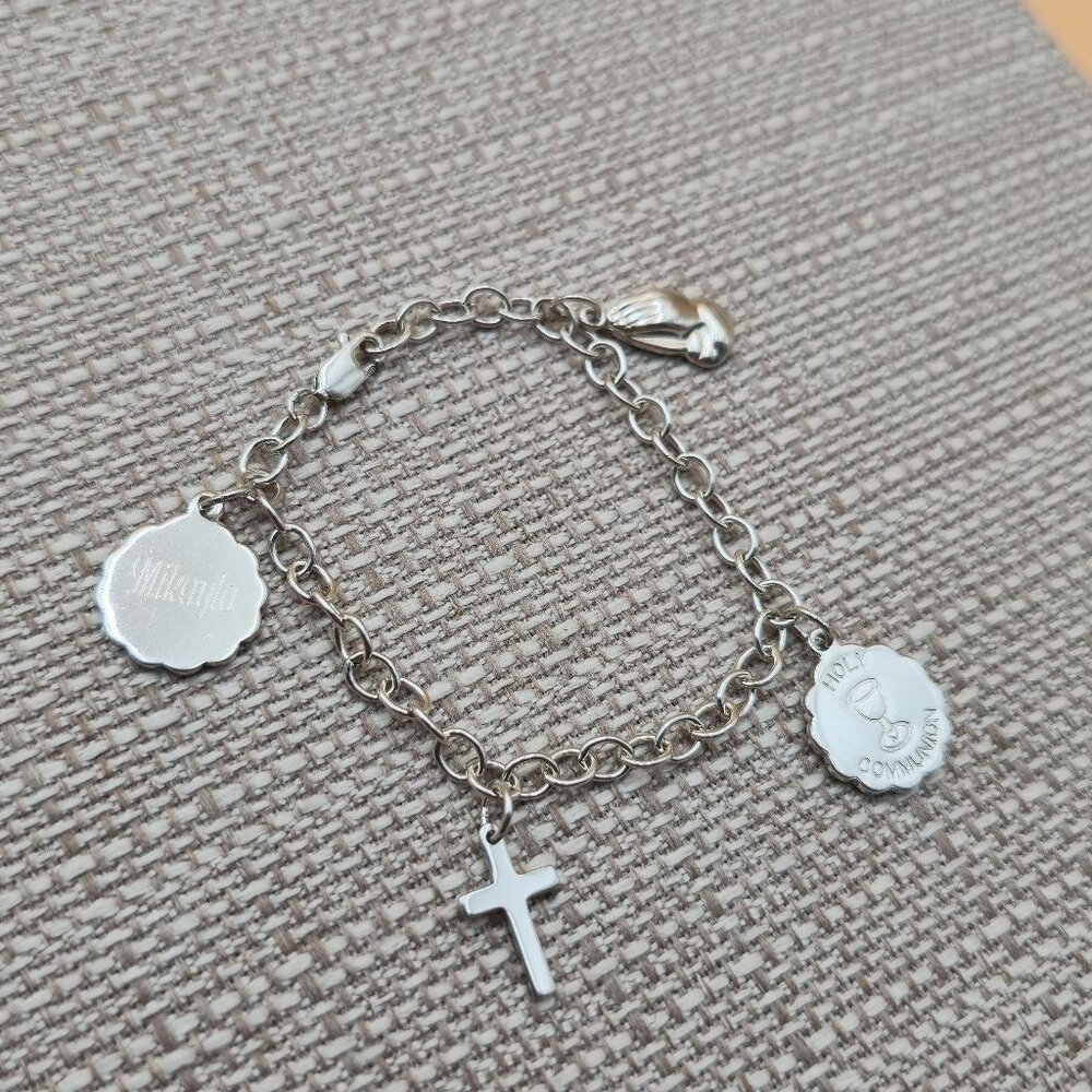 6.25 Inch Sterling Silver Various Religious And Name Charms Bracelet A5831